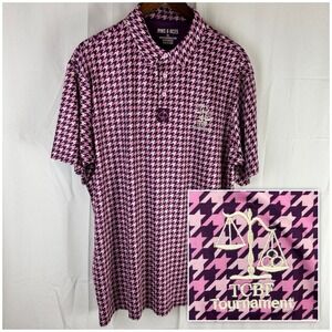 Pins‎ & Aces Men's XXL Golf Polo Shirt Raspberry Pink Purple Houndstooth TCBF